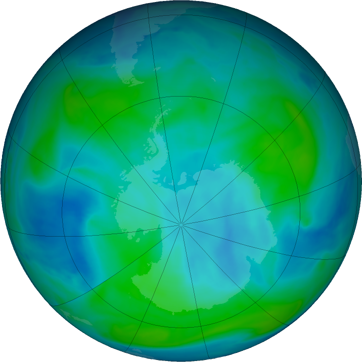 Antarctic ozone map for 01 February 2024
